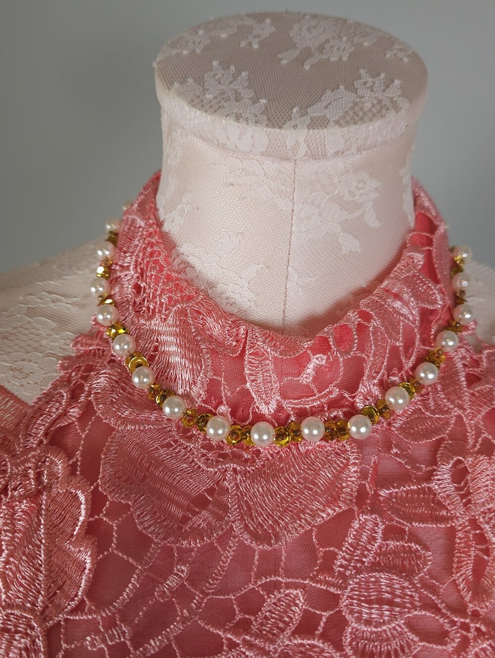 Coral Lace Mini Prom Dress Size 16 Chiffon Overskirt Train NWOT - Picture 3 of 13